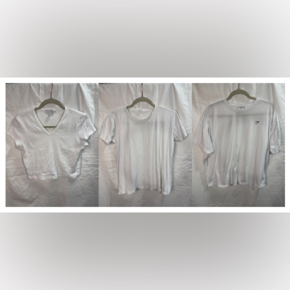 Women’s Size M White Tee Bundle Topshop Lake Gymshark Basic T-Shirt Lot 3